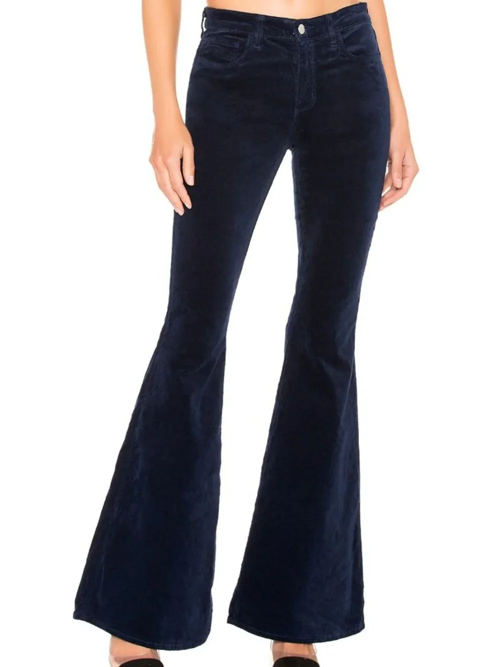 L'AGENCE Solana Big Flare Jeans Navy Blue Velvet Size 26
